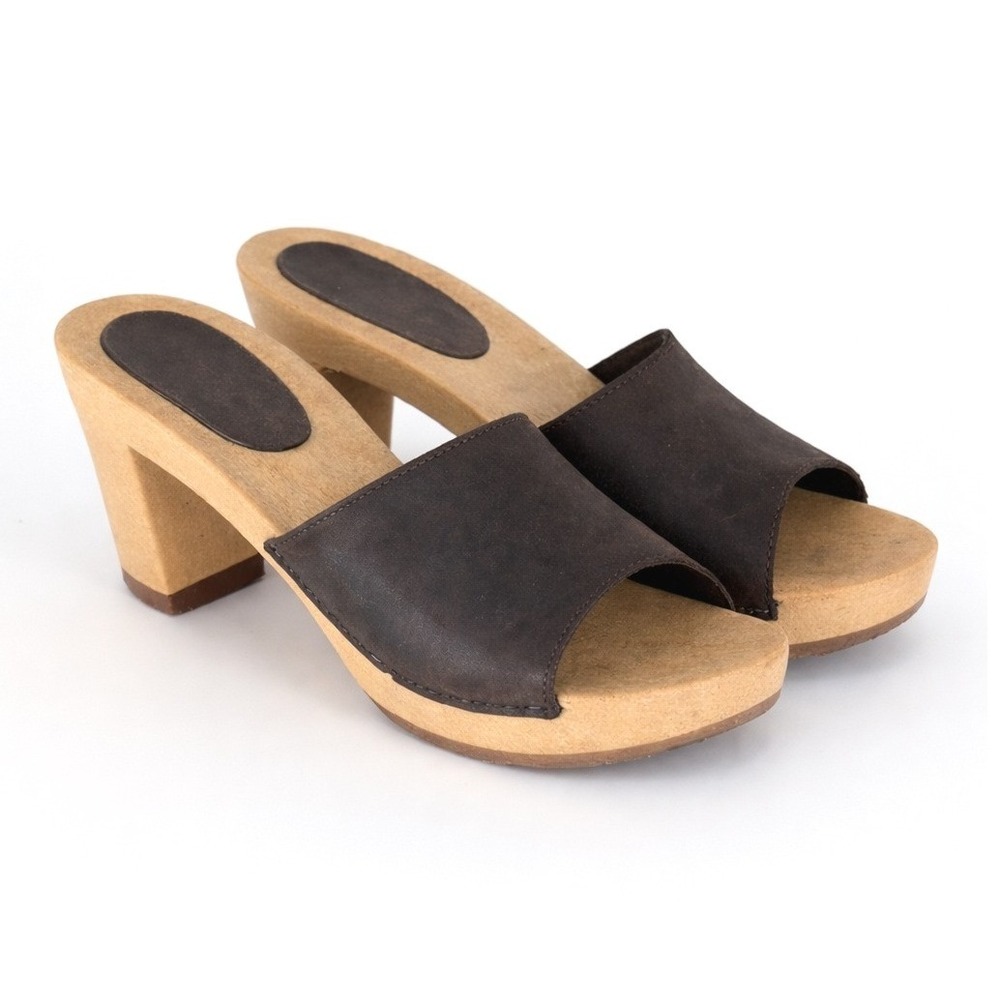 VTG 90s Y2K Xhilaration‎ Clog Sandals Womens 10 Brown Leather Wood Block Heel